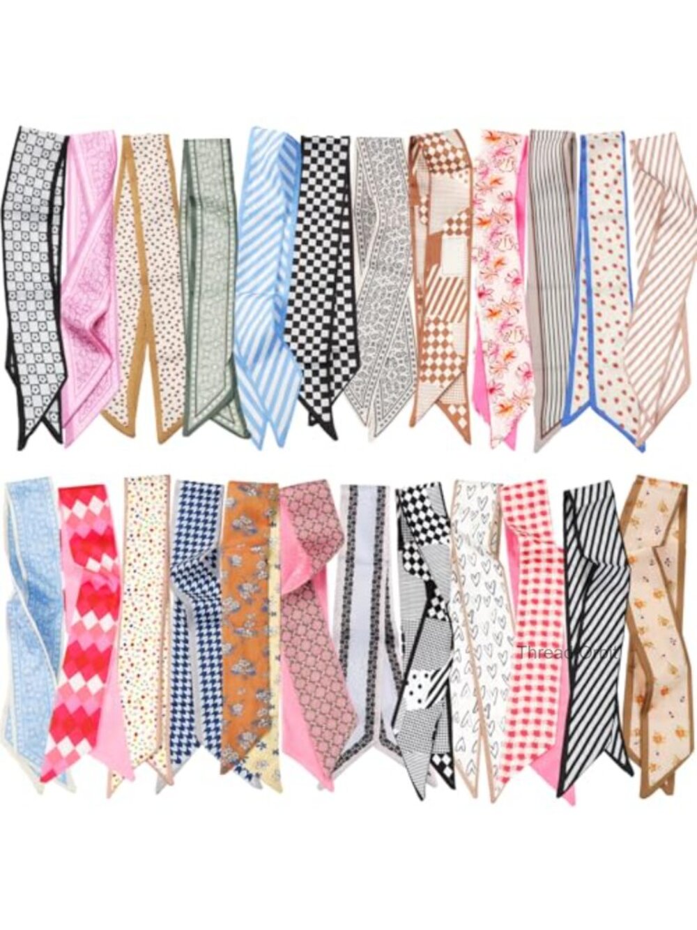 24 Pack Satin Hair Scarves & Purse Scarves, Polyester Skinny Headbands for